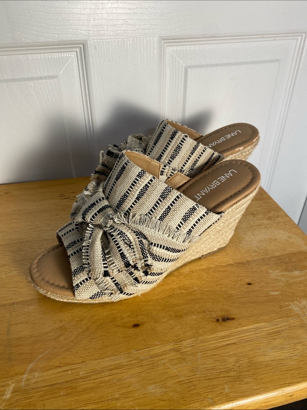 Lane Bryant Cream and Black Striped Knotted Wedge Sandals